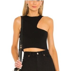 Superdown Black Asymmetrical Cutout Ribbed Knit Crop Tank Top Small RN132829
